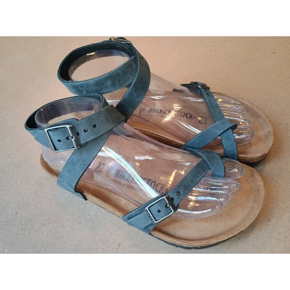 Birkenstock Sandals Womens 37 Yara Casual Ankle Strappy Flats Gray Leather - Picture 5 of 7